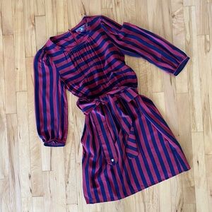 Striped silk dress with elastic waist and tie belt. Size s.